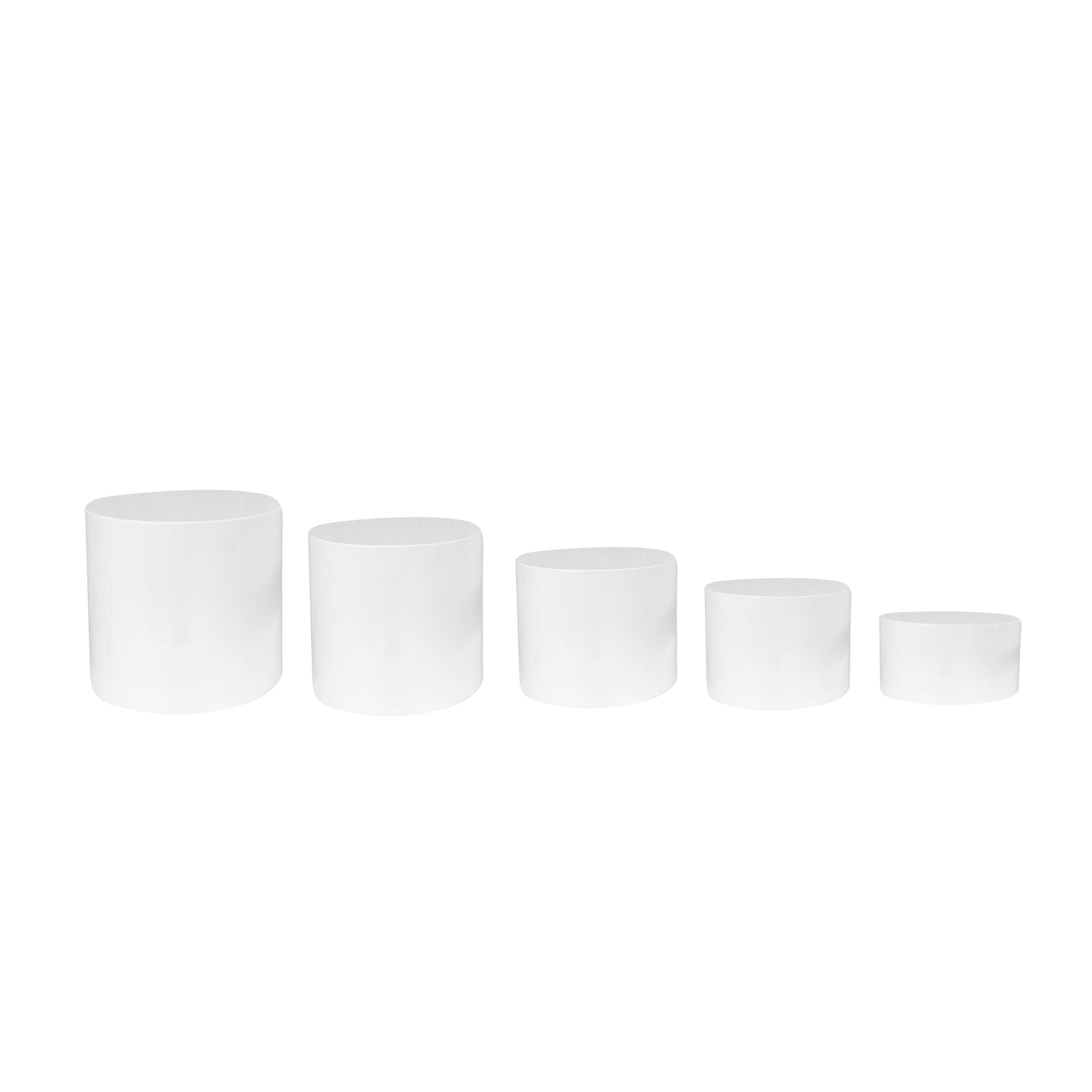 Set of 5 Acrylic Cake Stands Cylinder Design Round White - Display Risers for Events 8.5", 9", 10", 11", 12" - Bell Racket Store