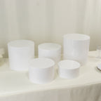 Set of 5 Acrylic Cake Stands Cylinder Design Round White - Display Risers for Events 8.5", 9", 10", 11", 12" - Bell Racket Store