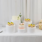 Set of 5 Acrylic Cake Stands Cylinder Design Round White - Display Risers for Events 8.5", 9", 10", 11", 12" - Bell Racket Store