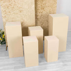 Set of 5 Beige Spandex Rectangle Pedestal Stand Covers, Stretchable Pillar Prop Covers - 160 GSM - Bell Racket Store