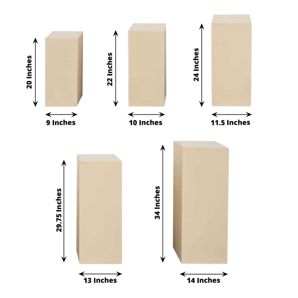Set of 5 Beige Spandex Rectangle Pedestal Stand Covers, Stretchable Pillar Prop Covers - 160 GSM - Bell Racket Store