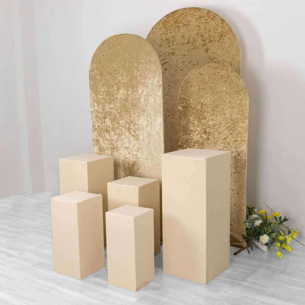 Set of 5 Beige Spandex Rectangle Pedestal Stand Covers, Stretchable Pillar Prop Covers - 160 GSM - Bell Racket Store