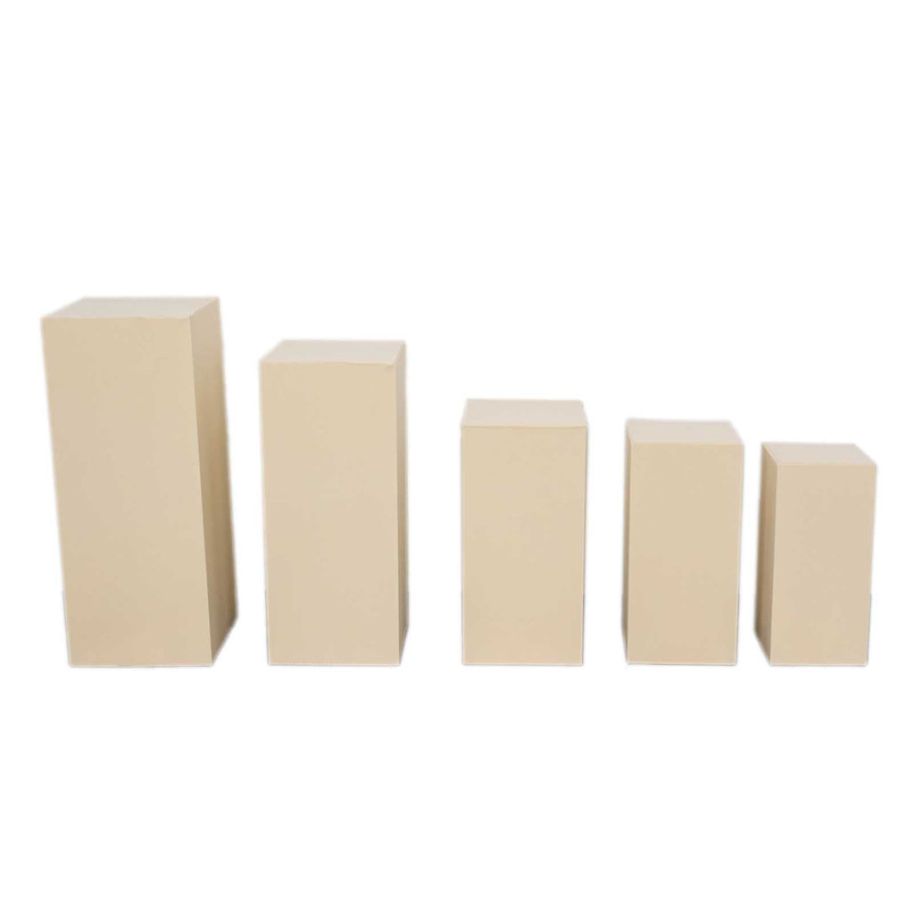 Set of 5 Beige Spandex Rectangle Pedestal Stand Covers, Stretchable Pillar Prop Covers - 160 GSM - Bell Racket Store