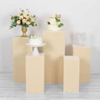 Set of 5 Beige Spandex Rectangle Pedestal Stand Covers, Stretchable Pillar Prop Covers - 160 GSM - Bell Racket Store
