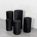Set of 5 Black Crushed Velvet Cylinder Pedestal Stand Covers, Premium Pillar Prop Covers - Bell Racket Store