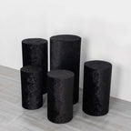 Set of 5 Black Crushed Velvet Cylinder Pedestal Stand Covers, Premium Pillar Prop Covers - Bell Racket Store