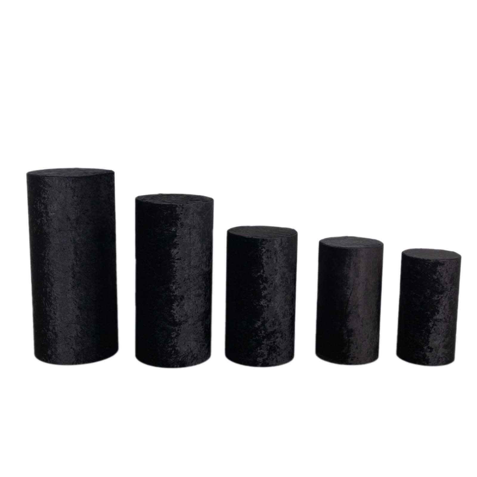 Set of 5 Black Crushed Velvet Cylinder Pedestal Stand Covers, Premium Pillar Prop Covers - Bell Racket Store