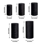 Set of 5 Black Crushed Velvet Cylinder Pedestal Stand Covers, Premium Pillar Prop Covers - Bell Racket Store