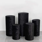Set of 5 Black Crushed Velvet Cylinder Pedestal Stand Covers, Premium Pillar Prop Covers - Bell Racket Store