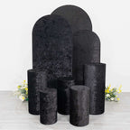 Set of 5 Black Crushed Velvet Cylinder Pedestal Stand Covers, Premium Pillar Prop Covers - Bell Racket Store