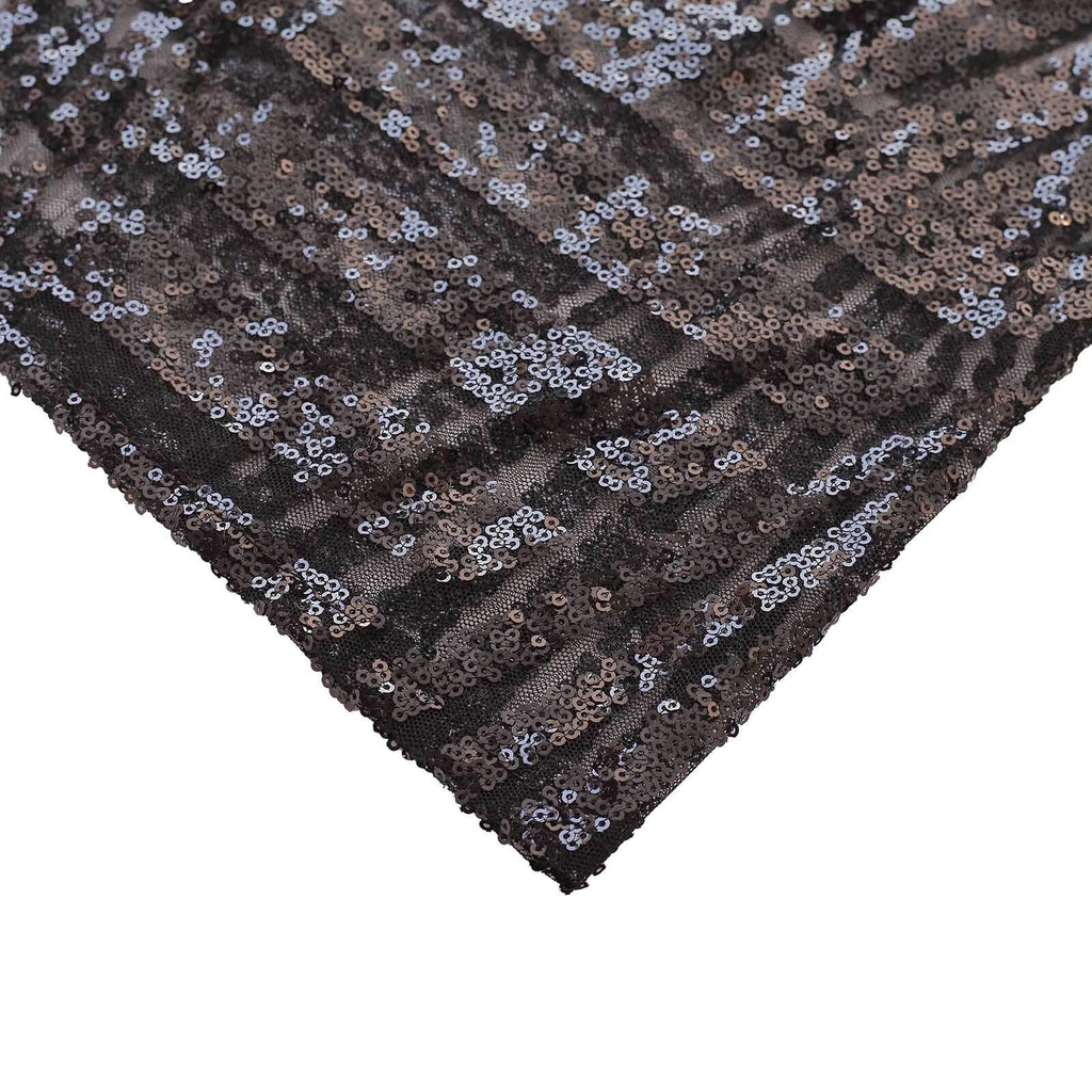 Set of 5 Black Sequin Mesh Cylinder Pedestal Stand Covers with Geometric Pattern Embroidery, Sparkly Sheer Tulle Pillar Prop Covers - Bell Racket Store