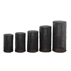 Set of 5 Black Sequin Mesh Cylinder Pedestal Stand Covers with Geometric Pattern Embroidery, Sparkly Sheer Tulle Pillar Prop Covers - Bell Racket Store