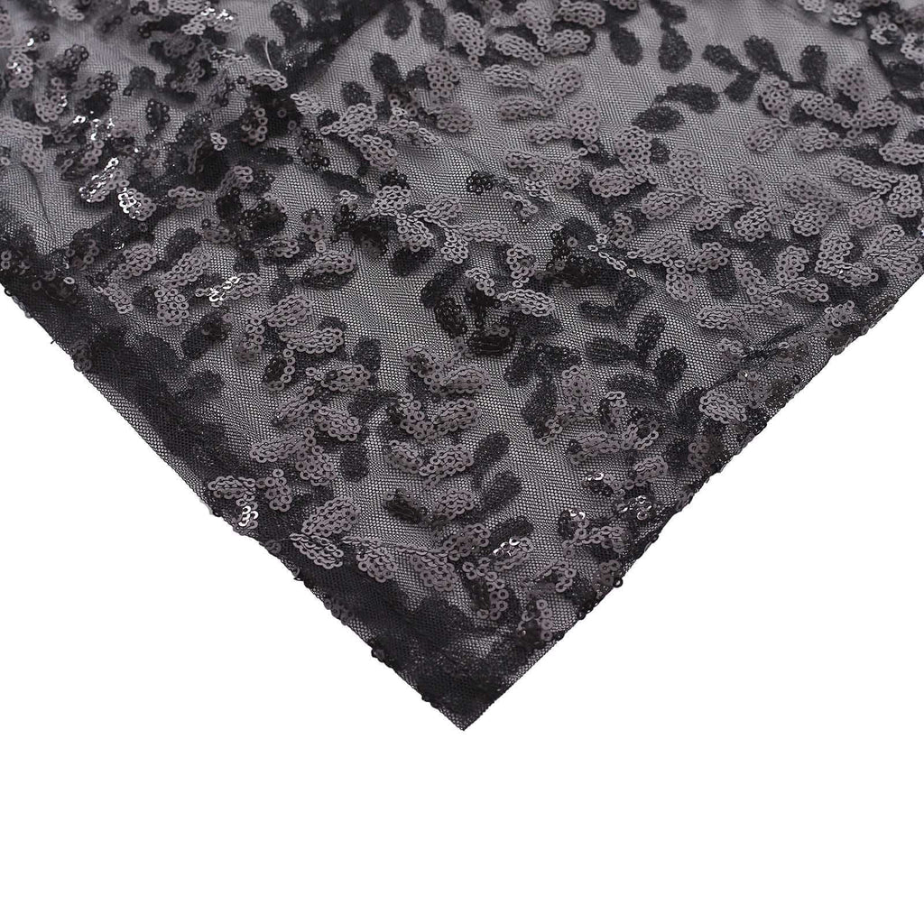 Set of 5 Black Sequin Mesh Cylinder Pedestal Stand Covers with Leaf Vine Embroidery, Sparkly Sheer Tulle Pillar Prop Covers - Bell Racket Store