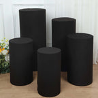 Set of 5 Black Spandex Cylinder Pedestal Stand Covers, Stretchable Pillar Prop Covers - 160 GSM