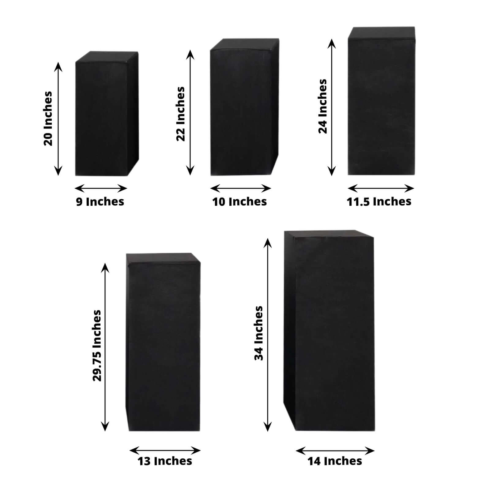 Set of 5 Black Spandex Rectangle Pedestal Stand Covers, Stretchable Pillar Prop Covers - 160 GSM - Bell Racket Store