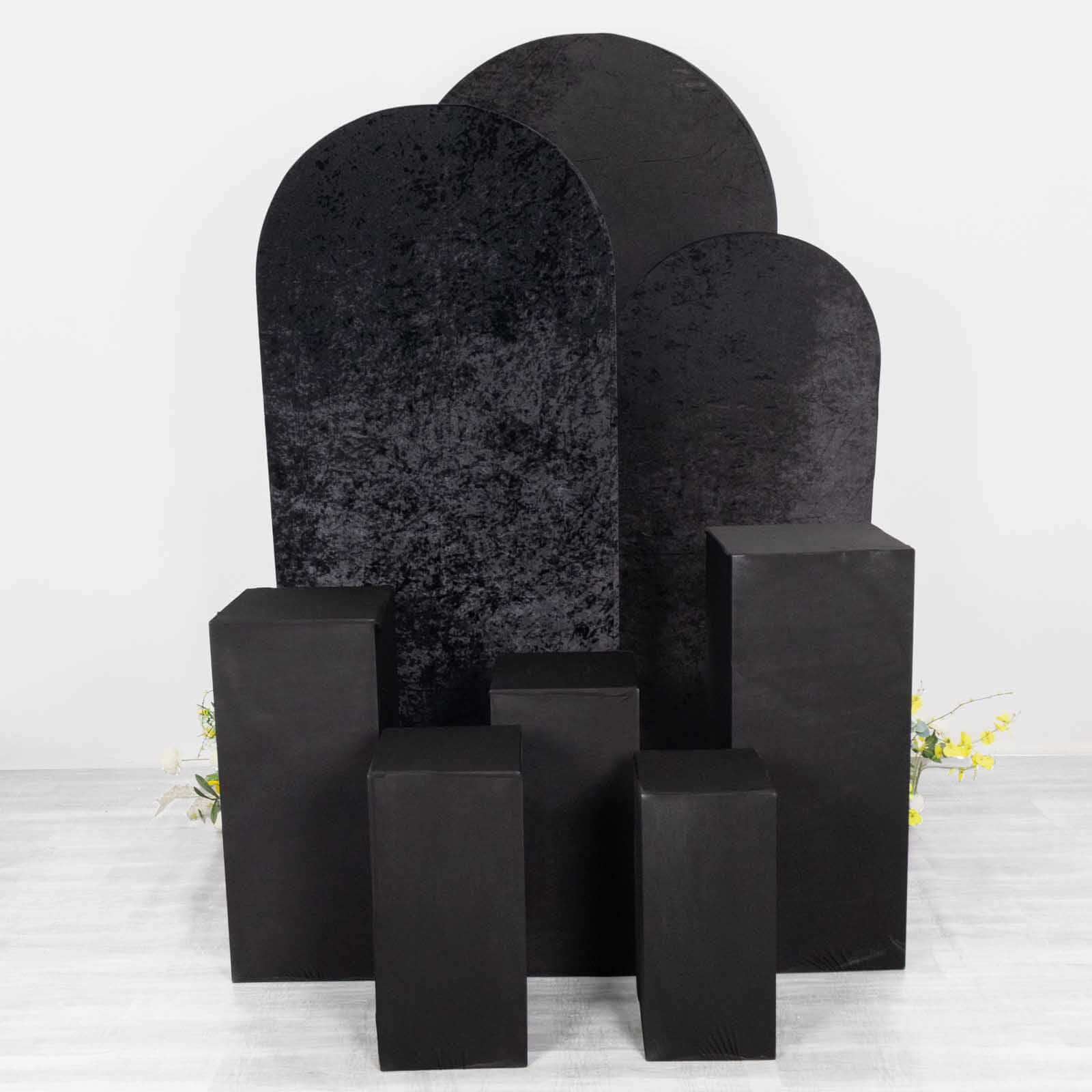 Set of 5 Black Spandex Rectangle Pedestal Stand Covers, Stretchable Pillar Prop Covers - 160 GSM - Bell Racket Store