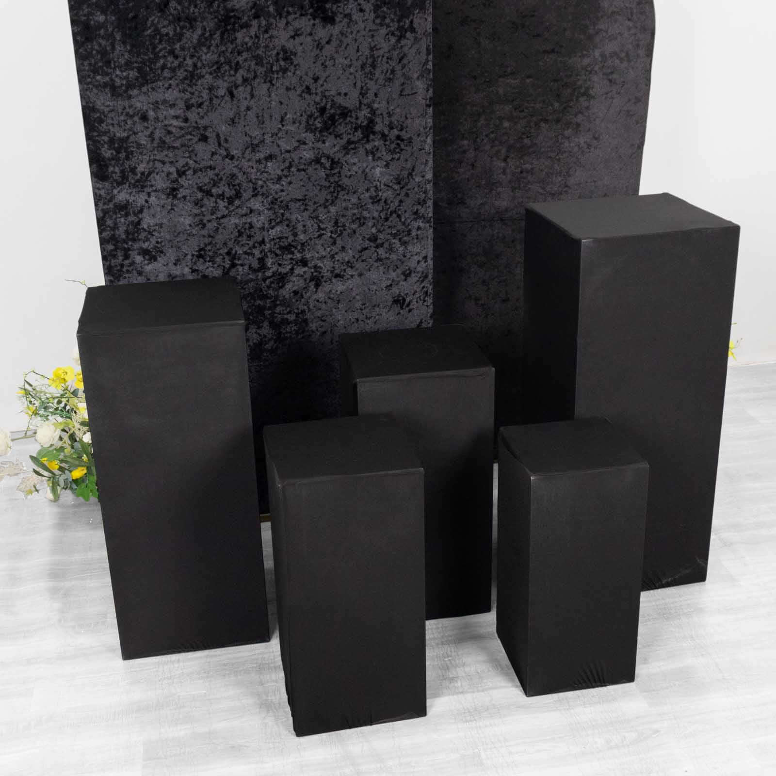 Set of 5 Black Spandex Rectangle Pedestal Stand Covers, Stretchable Pillar Prop Covers - 160 GSM - Bell Racket Store