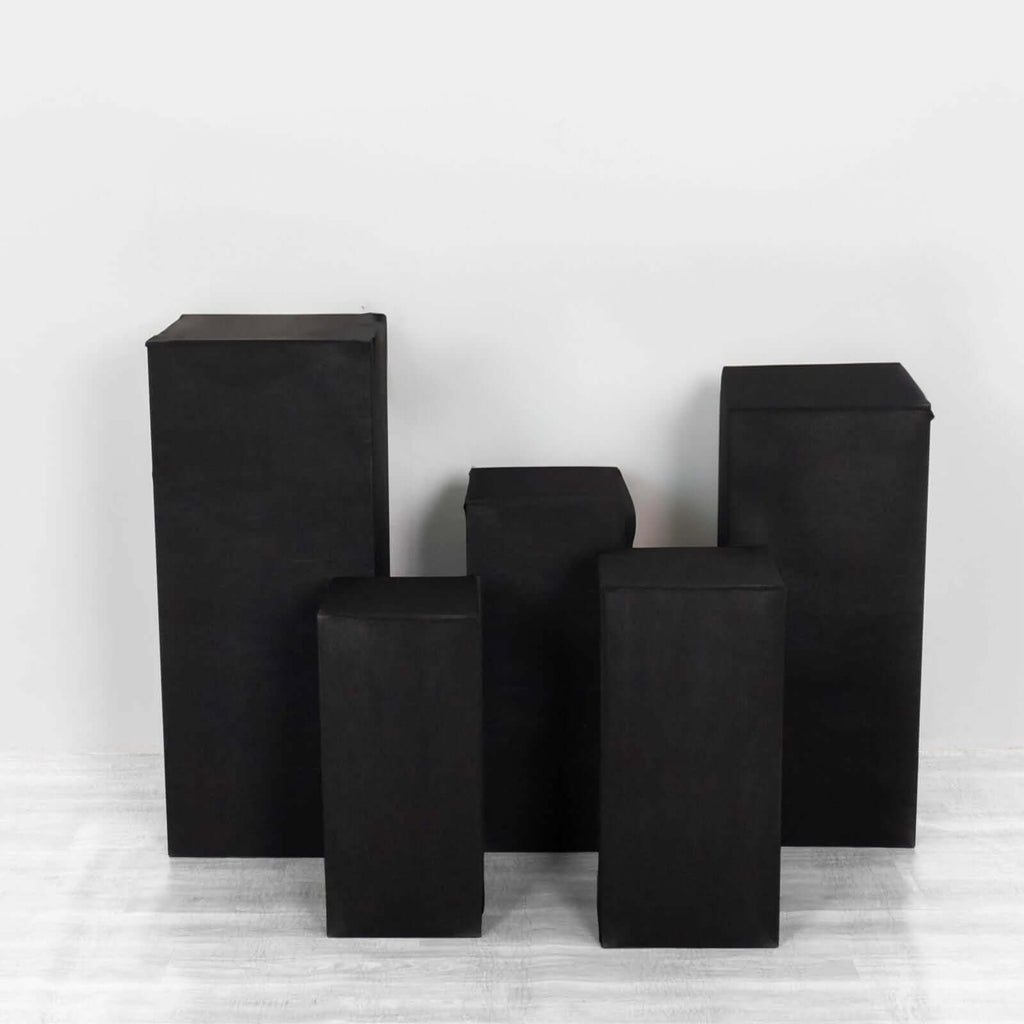Set of 5 Black Spandex Rectangle Pedestal Stand Covers, Stretchable Pillar Prop Covers - 160 GSM - Bell Racket Store