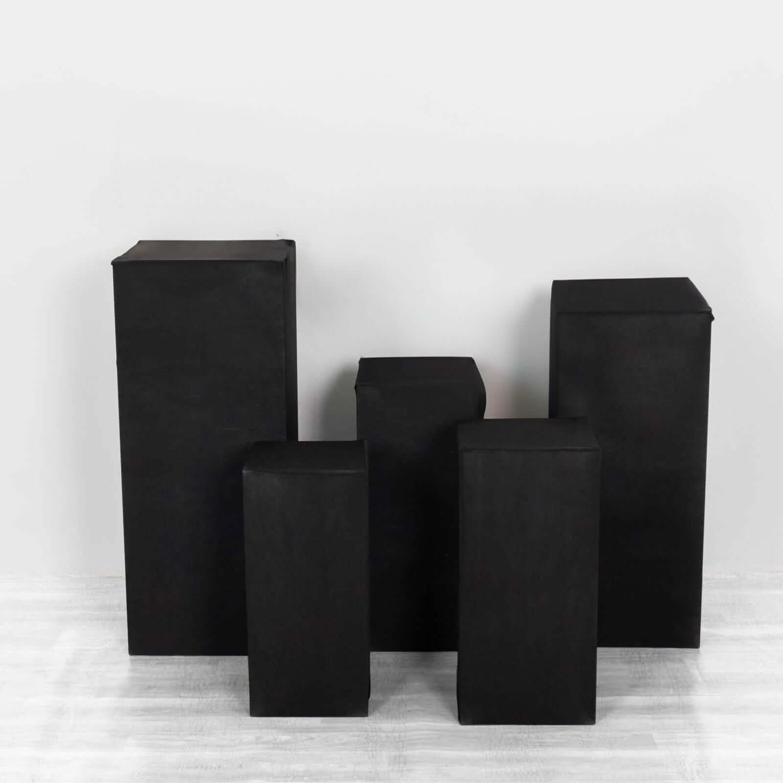 Set of 5 Black Spandex Rectangle Pedestal Stand Covers, Stretchable Pillar Prop Covers - 160 GSM - Bell Racket Store