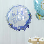 Set of 5 Blue White Boy Baby Shower Mylar Foil Balloon Set, Star, Round and Baby Carriage Balloon Bouquet With Ribbon, Gender Reveal Party Decorations - Bell Racket Store
