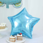 Set of 5 Blue White Boy Baby Shower Mylar Foil Balloon Set, Star, Round and Baby Carriage Balloon Bouquet With Ribbon, Gender Reveal Party Decorations - Bell Racket Store