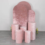 Set of 5 Blush Crushed Velvet Cylinder Pedestal Stand Covers, Premium Pillar Prop Covers - Bell Racket Store