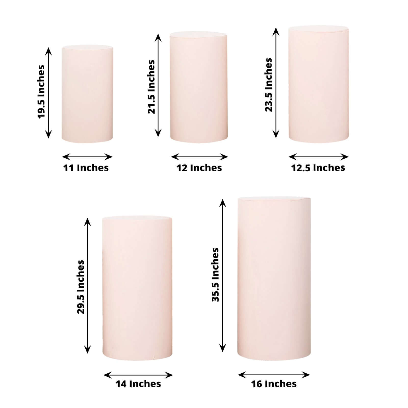 Set of 5 Blush Spandex Cylinder Pedestal Stand Covers, Stretchable Pillar Prop Covers - 160 GSM - Bell Racket Store
