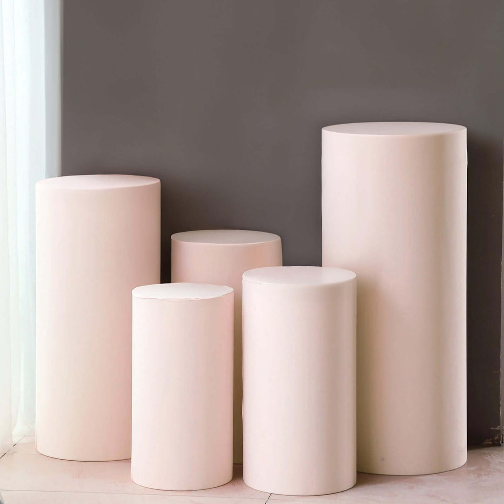 Set of 5 Blush Spandex Cylinder Pedestal Stand Covers, Stretchable Pillar Prop Covers - 160 GSM - Bell Racket Store