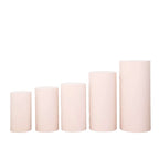 Set of 5 Blush Spandex Cylinder Pedestal Stand Covers, Stretchable Pillar Prop Covers - 160 GSM - Bell Racket Store