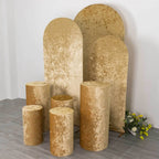 Set of 5 Champagne Crushed Velvet Cylinder Pedestal Stand Covers, Premium Pillar Prop Covers - Bell Racket Store
