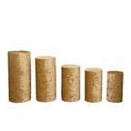 Set of 5 Champagne Crushed Velvet Cylinder Pedestal Stand Covers, Premium Pillar Prop Covers - Bell Racket Store