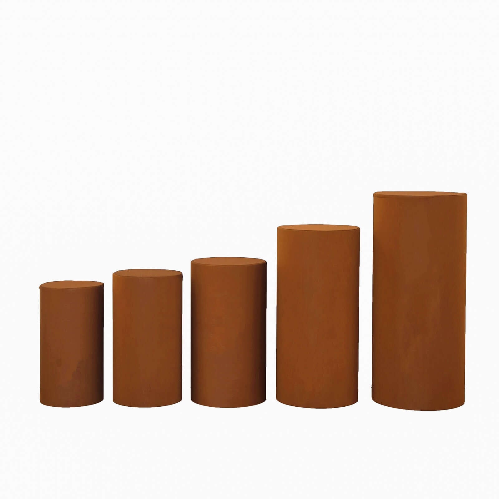 Set of 5 Cinnamon Brown Spandex Cylinder Pedestal Stand Covers, Stretchable Pillar Prop Covers - 160 GSM - Bell Racket Store