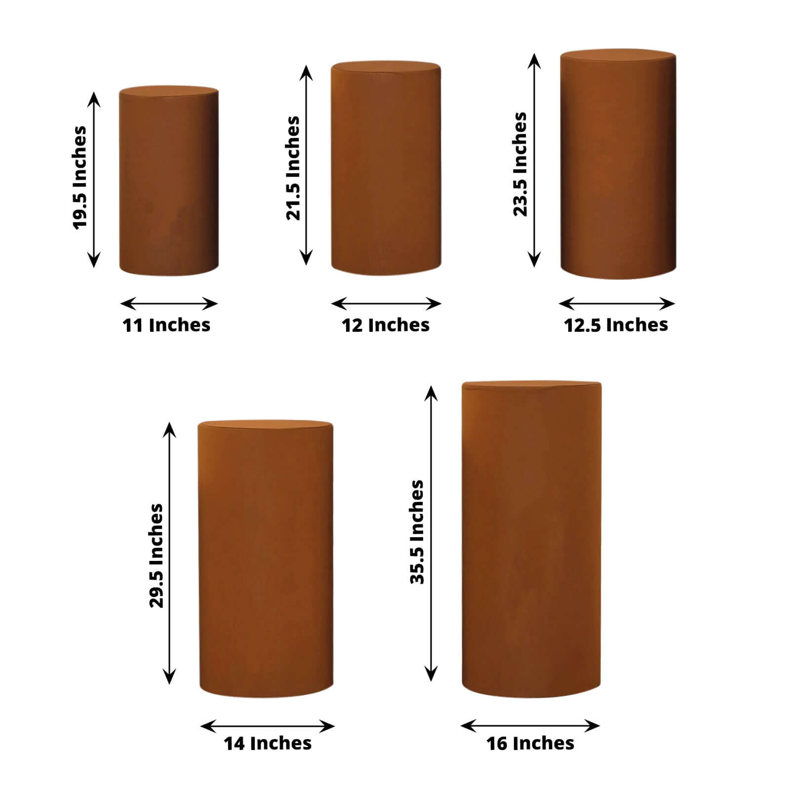 Set of 5 Cinnamon Brown Spandex Cylinder Pedestal Stand Covers, Stretchable Pillar Prop Covers - 160 GSM - Bell Racket Store