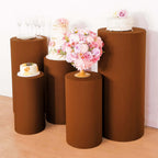 Set of 5 Cinnamon Brown Spandex Cylinder Pedestal Stand Covers, Stretchable Pillar Prop Covers - 160 GSM - Bell Racket Store
