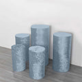 Set of 5 Dusty Blue Crushed Velvet Cylinder Pedestal Stand Covers, Premium Pillar Prop Covers - Bell Racket Store