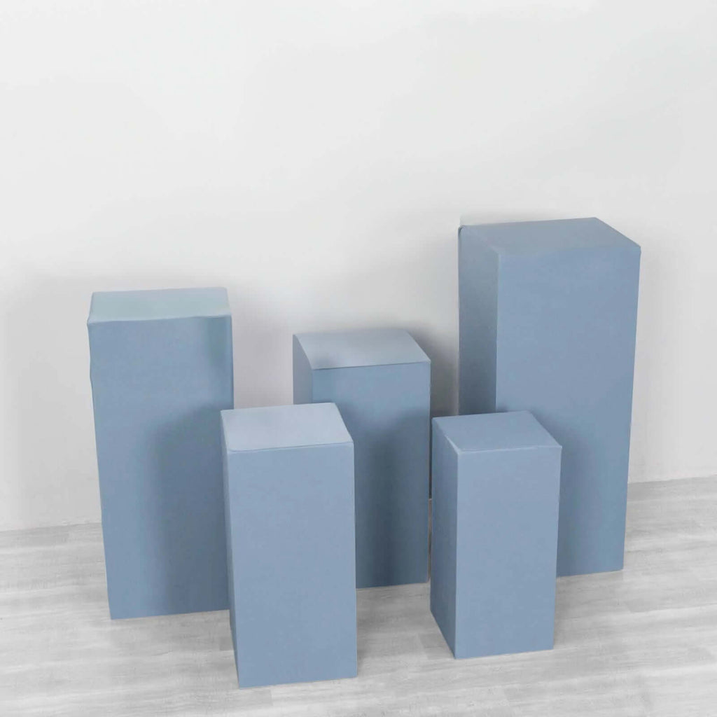 Set of 5 Dusty Blue Spandex Rectangle Pedestal Stand Covers, Stretchable Pillar Prop Covers - 160 GSM - Bell Racket Store