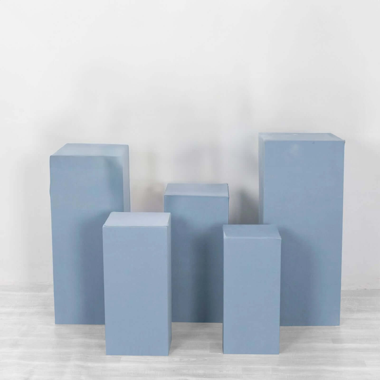 Set of 5 Dusty Blue Spandex Rectangle Pedestal Stand Covers, Stretchable Pillar Prop Covers - 160 GSM - Bell Racket Store
