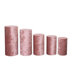 Set of 5 Dusty Rose Crushed Velvet Cylinder Pedestal Stand Covers, Premium Pillar Prop Covers - Bell Racket Store