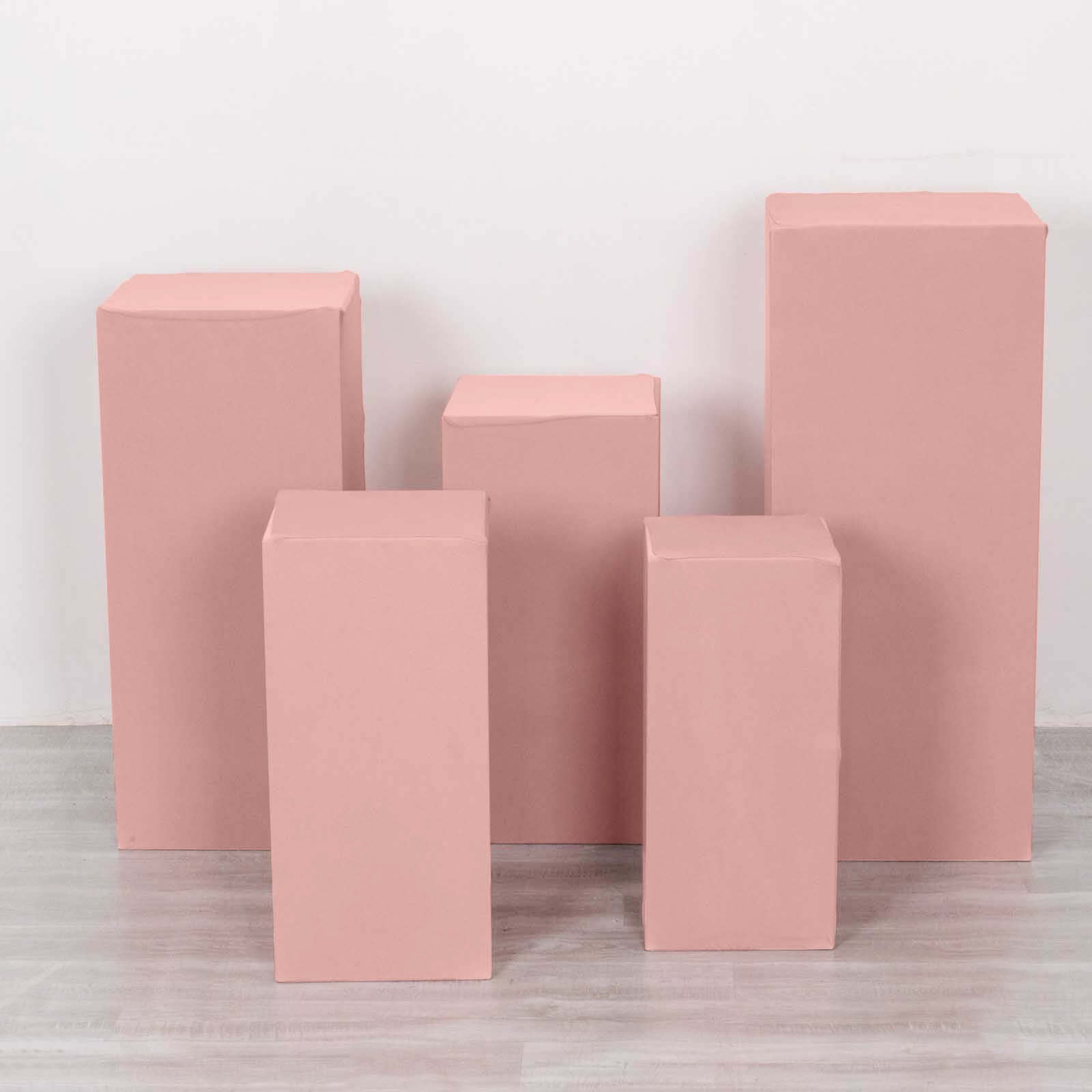 Set of 5 Dusty Rose Spandex Rectangle Pedestal Stand Covers, Stretchable Pillar Prop Covers - 160 GSM - Bell Racket Store