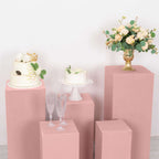 Set of 5 Dusty Rose Spandex Rectangle Pedestal Stand Covers, Stretchable Pillar Prop Covers - 160 GSM - Bell Racket Store
