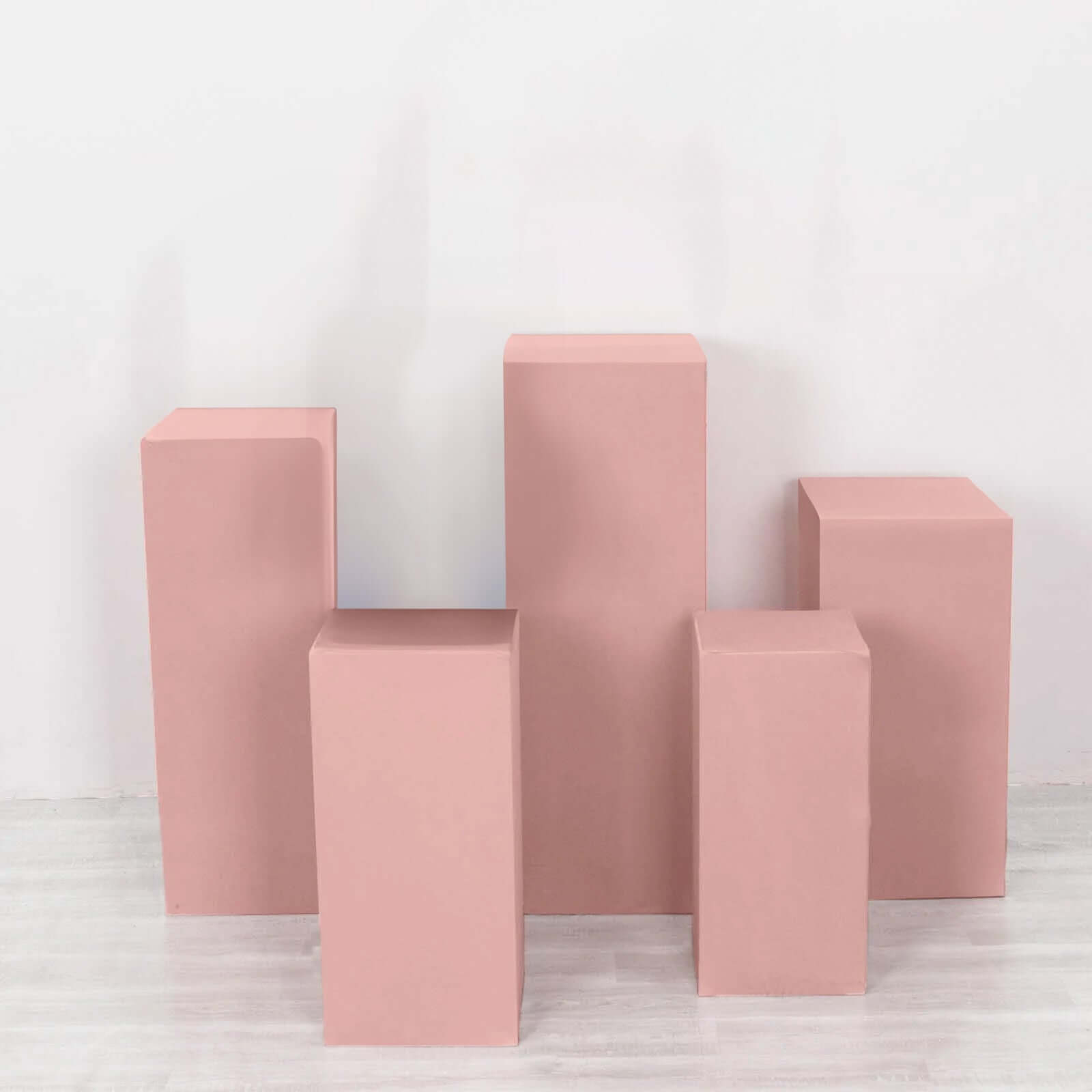 Set of 5 Dusty Rose Spandex Rectangle Pedestal Stand Covers, Stretchable Pillar Prop Covers - 160 GSM - Bell Racket Store