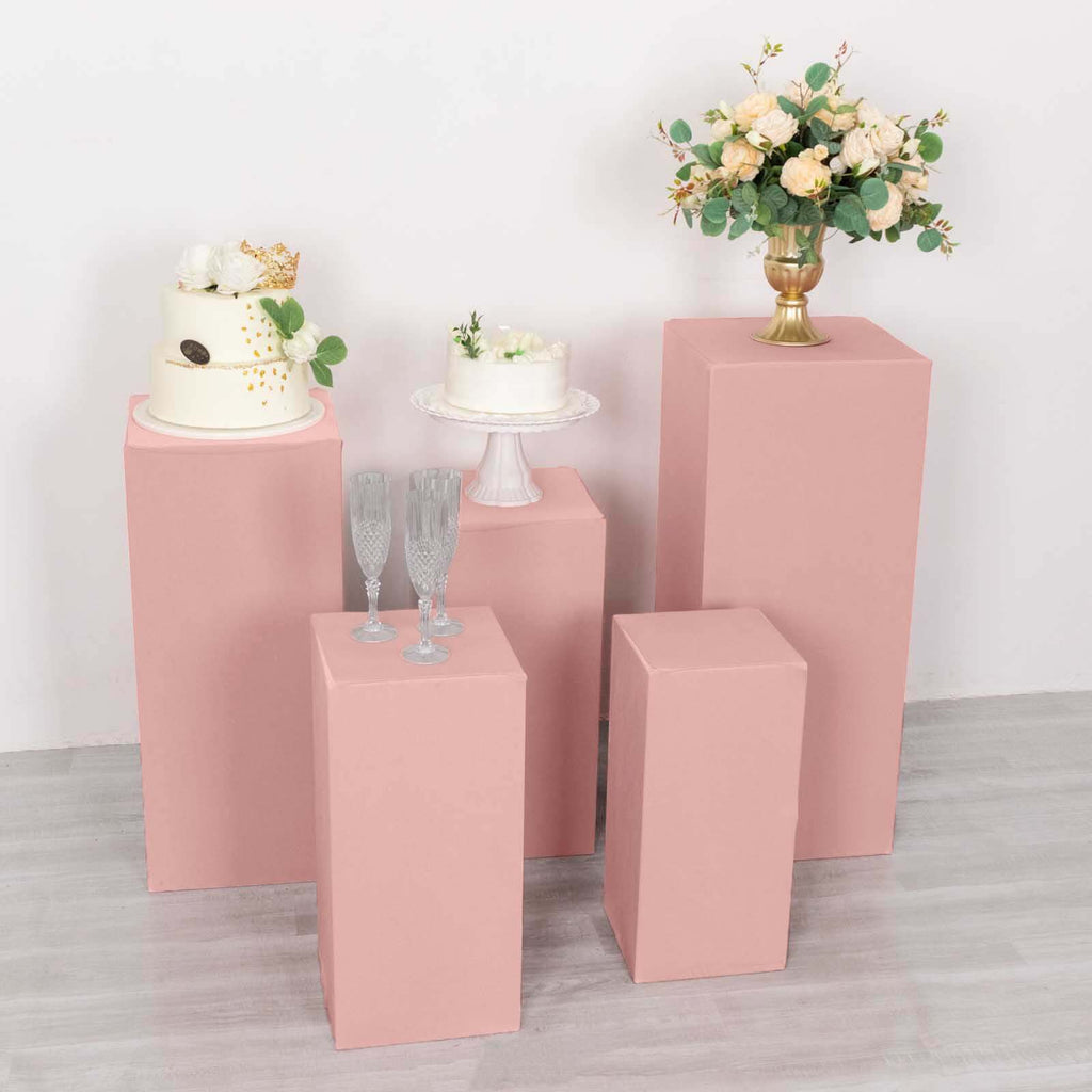 Set of 5 Dusty Rose Spandex Rectangle Pedestal Stand Covers, Stretchable Pillar Prop Covers - 160 GSM - Bell Racket Store