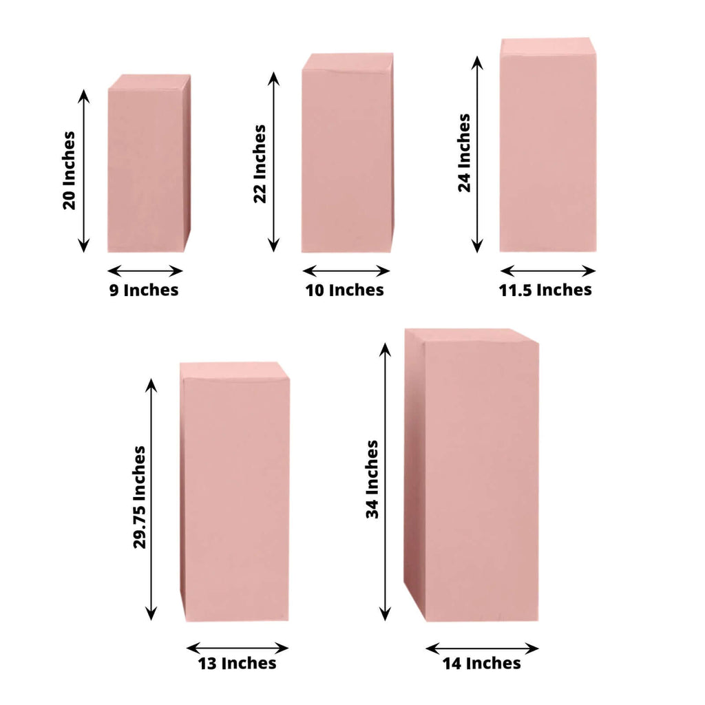 Set of 5 Dusty Rose Spandex Rectangle Pedestal Stand Covers, Stretchable Pillar Prop Covers - 160 GSM - Bell Racket Store