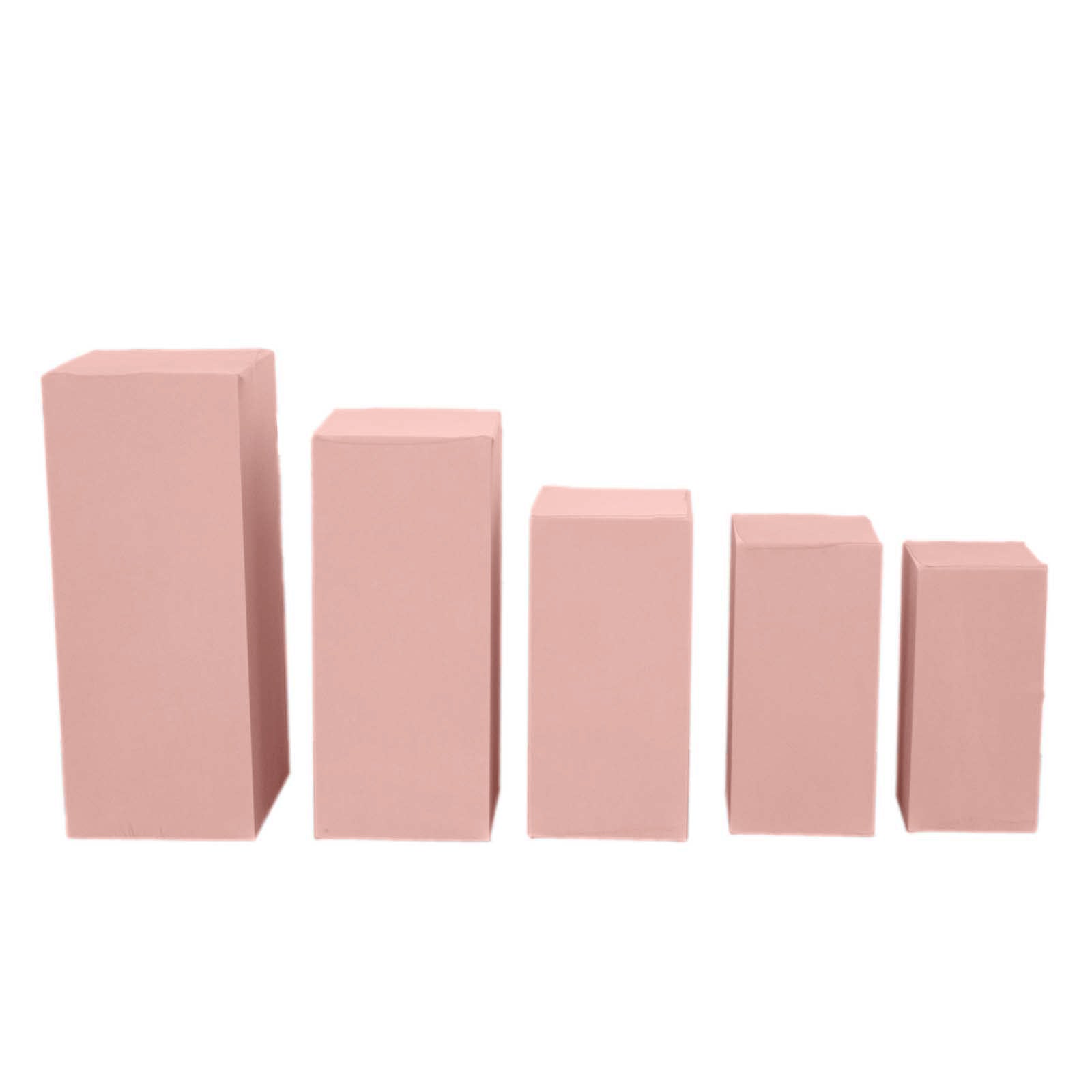Set of 5 Dusty Rose Spandex Rectangle Pedestal Stand Covers, Stretchable Pillar Prop Covers - 160 GSM - Bell Racket Store
