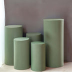 Set of 5 Dusty Sage Green Spandex Cylinder Pedestal Stand Covers, Stretchable Pillar Prop Covers - 160 GSM - Bell Racket Store