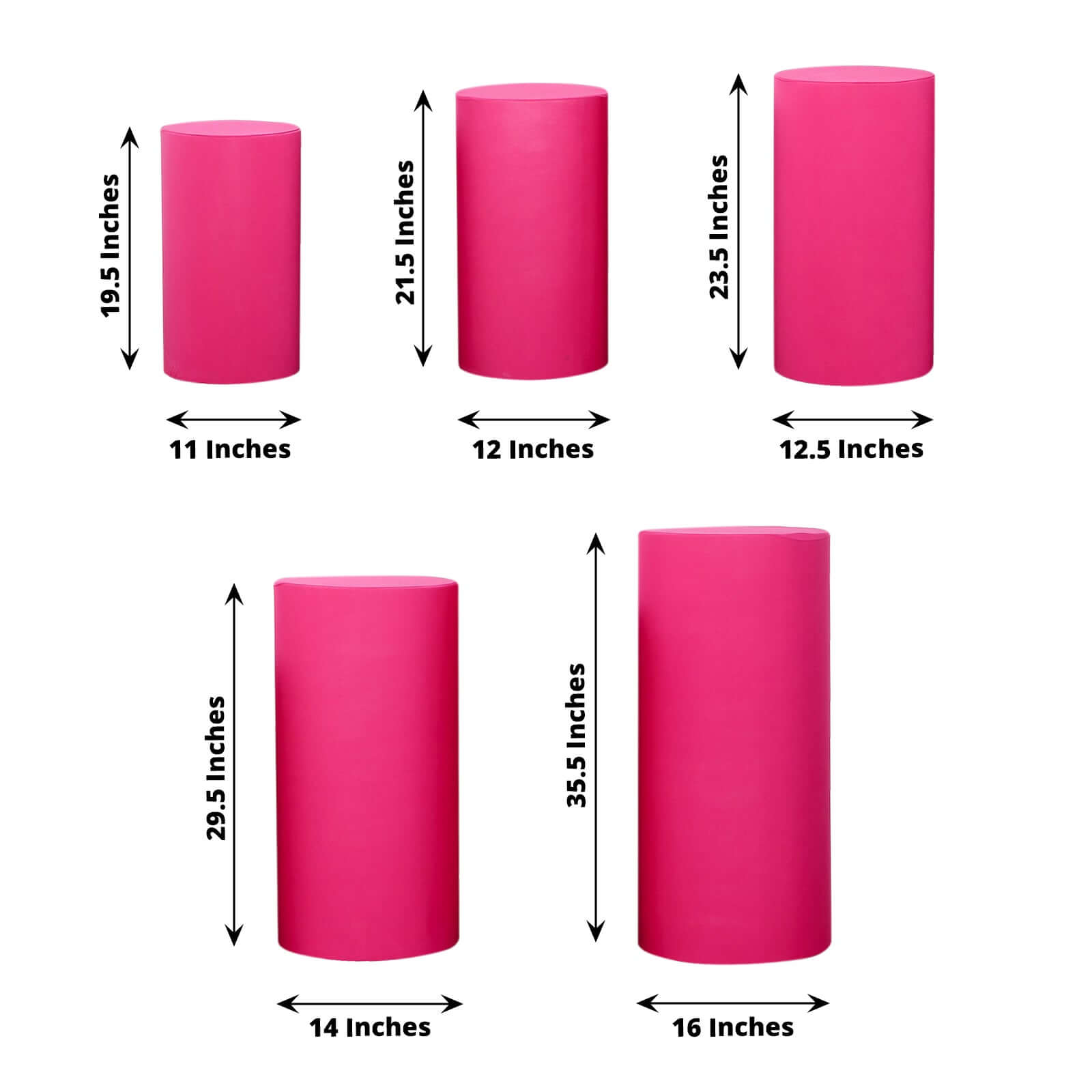 Set of 5 Fuchsia Spandex Cylinder Pedestal Stand Covers, Stretchable Pillar Prop Covers - 160 GSM - Bell Racket Store