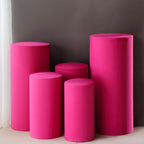 Set of 5 Fuchsia Spandex Cylinder Pedestal Stand Covers, Stretchable Pillar Prop Covers - 160 GSM - Bell Racket Store