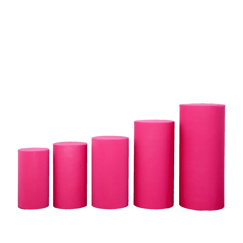 Set of 5 Fuchsia Spandex Cylinder Pedestal Stand Covers, Stretchable Pillar Prop Covers - 160 GSM - Bell Racket Store
