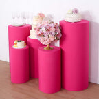 Set of 5 Fuchsia Spandex Cylinder Pedestal Stand Covers, Stretchable Pillar Prop Covers - 160 GSM - Bell Racket Store