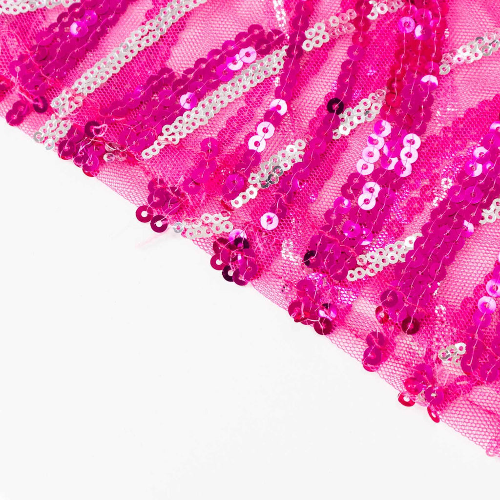 Set of 5 Fuchsia Wave Mesh Cylinder Pedestal Stand Covers with Embroidered Sequins, Pillar Prop Covers - 160 GSM - Bell Racket Store